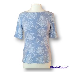 Karen Scott Blue/White Boatneck, Half Sleeve Stretch Top. Size XS